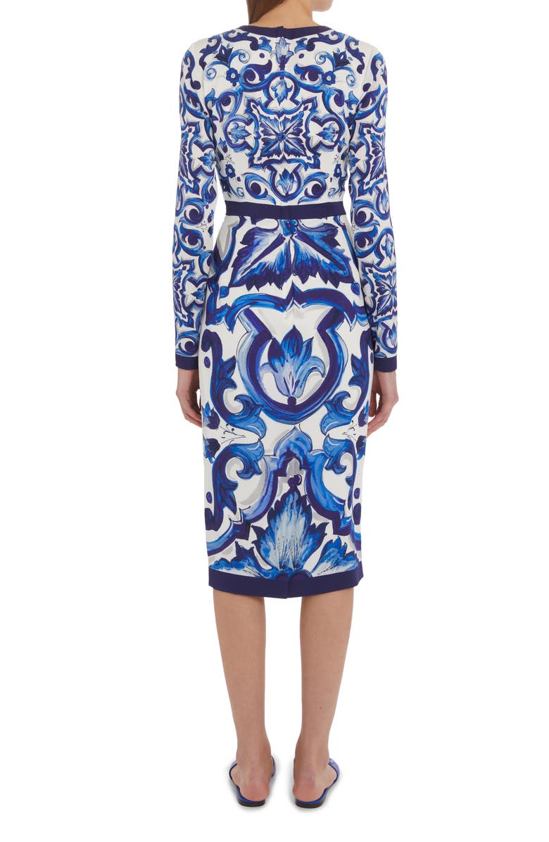 Dolce&Gabbana Majolica Long Sleeve Dress, Alternate, color, 