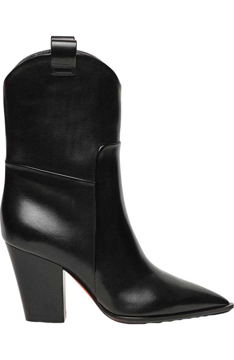 Santoni Women's leather texan ankle boot, Main, color, Black