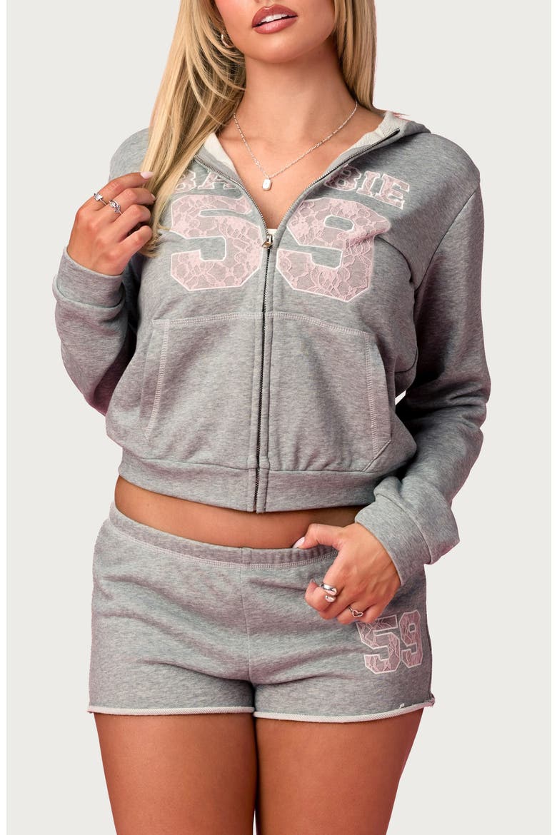 x Barbie™ Team Barbie Terry Hoodie, Main, color, LIGHT-GRAY-MELANGE