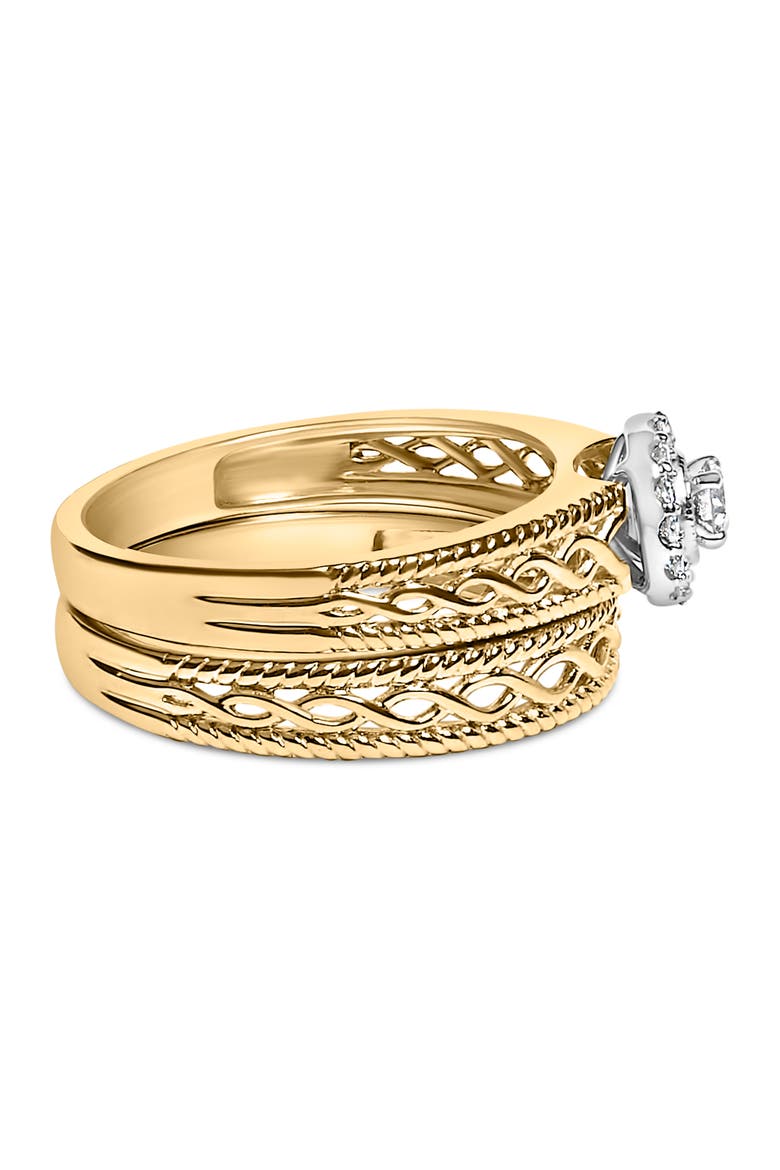 14K Yellow Gold Plated Silver 1/5 Cttw Diamond Engagement Ring and Wedding Band Set, Alternate, color, Yellow