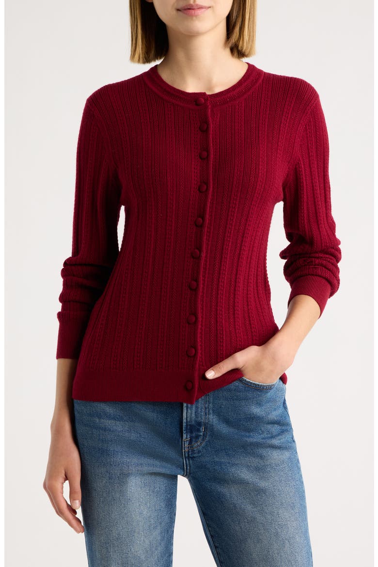 Rhodes Wool Crewneck Cardigan, Main, color, POMEGRANITE