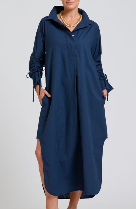 Gathered Long Sleeve Cotton Maxi Dress