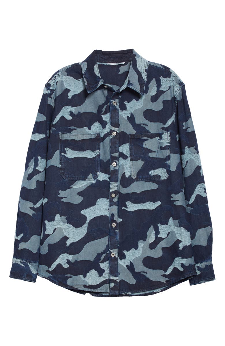 Valentino Camo Slim Fit Jacquard Denim Shirt, Alternate, color,