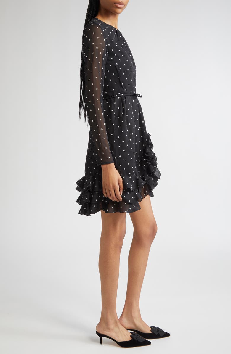 Giambattista Valli Polka Dot Ruffle Hem Long Sleeve Silk Dress, Alternate, color, Black