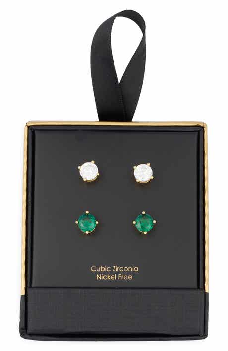 Set of 2 Cubic Zirconia Round Stud Earrings