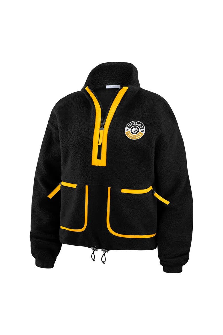 Women's WEAR by Erin Andrews Black Pittsburgh Steelers Polar Fleece Half-Zip Jacket, Alternate, color, Black
