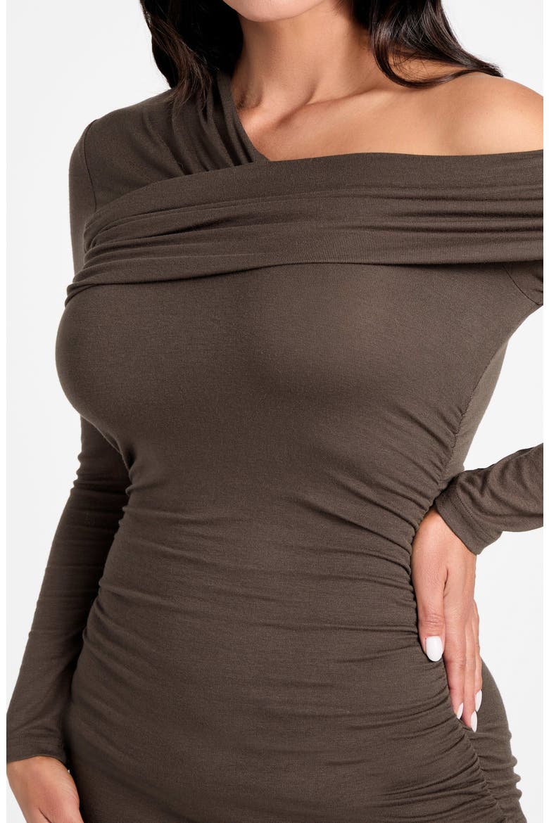 Astrid One-Shoulder Long Sleeve Maxi Dress, Alternate, color, DARK BROWN