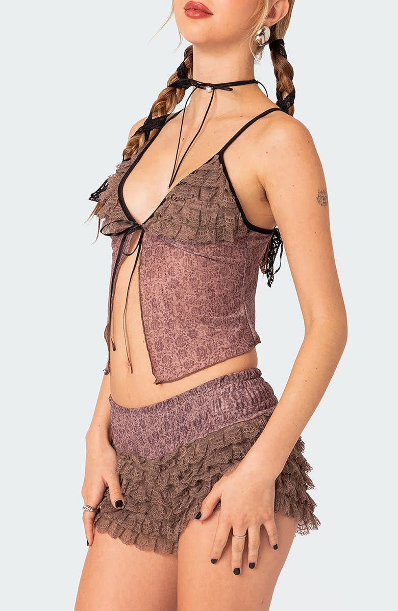 EDIKTED Janis Floral Ruffle Split Front Camisole, Alternate, color, Mix