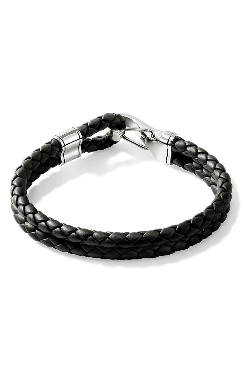 John Hardy Braided Leather Bracelet, Alternate, color, Silver/ Black