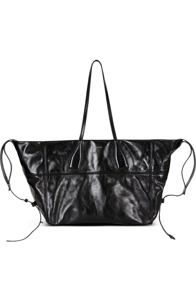 Balmain Track Shiny Leather Tote Bag, Main, color,