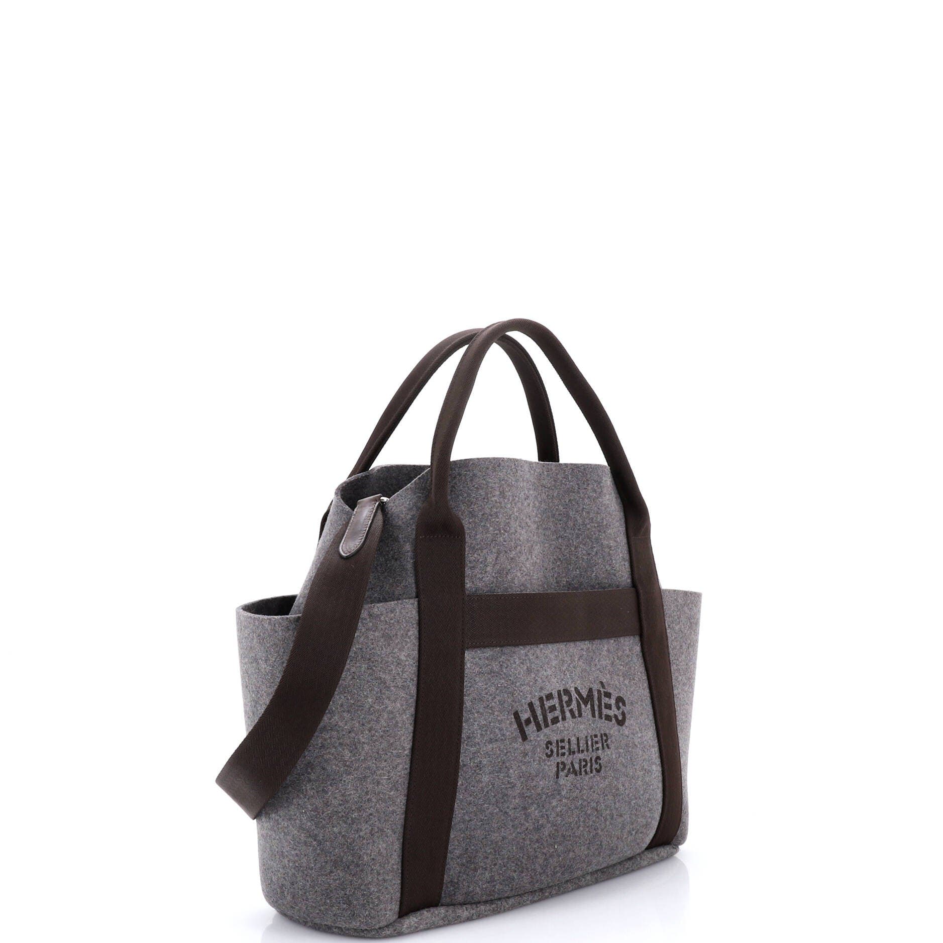 Pre-Owned Hermes Sac De Pansage Groom Handbag Felt, Alternate, color, Gris Clair