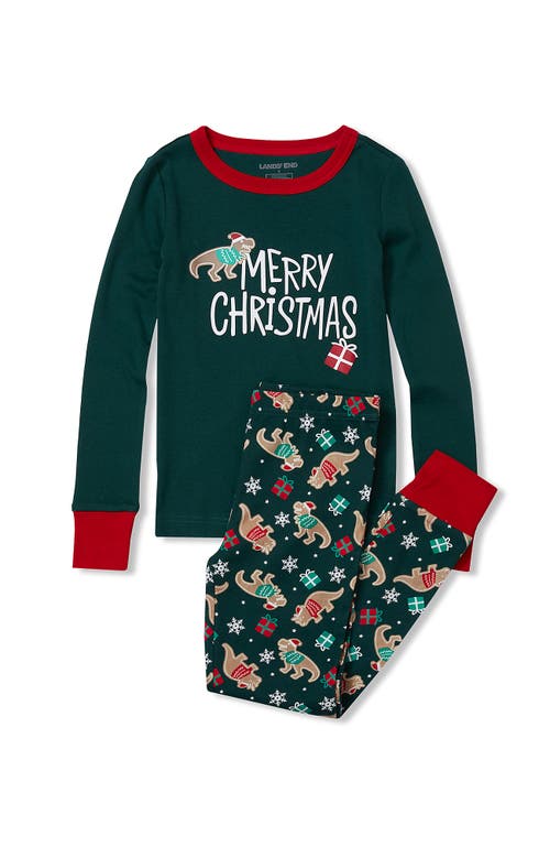 Lands' End Kids Pattern Snug Fit Pajama Set In Green