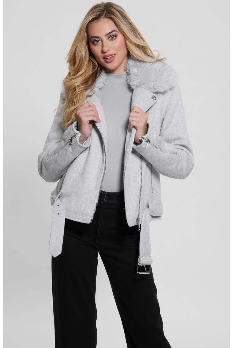 Nancy Moto Jacket with Removable Faux Fur Collar, Alternate, color, LIGHT MELANGE GREY