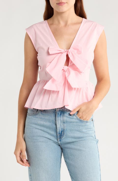 Tie Front Poplin Peplum Top