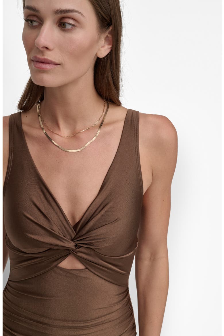 Twist Keyhole One-Piece Swimsuit, Alternate, color, MOCHA SHIM