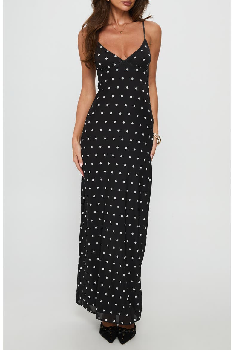 Glass Half Full Sleeveless Mesh Maxi Dress, Main, color, BLACK POLKA