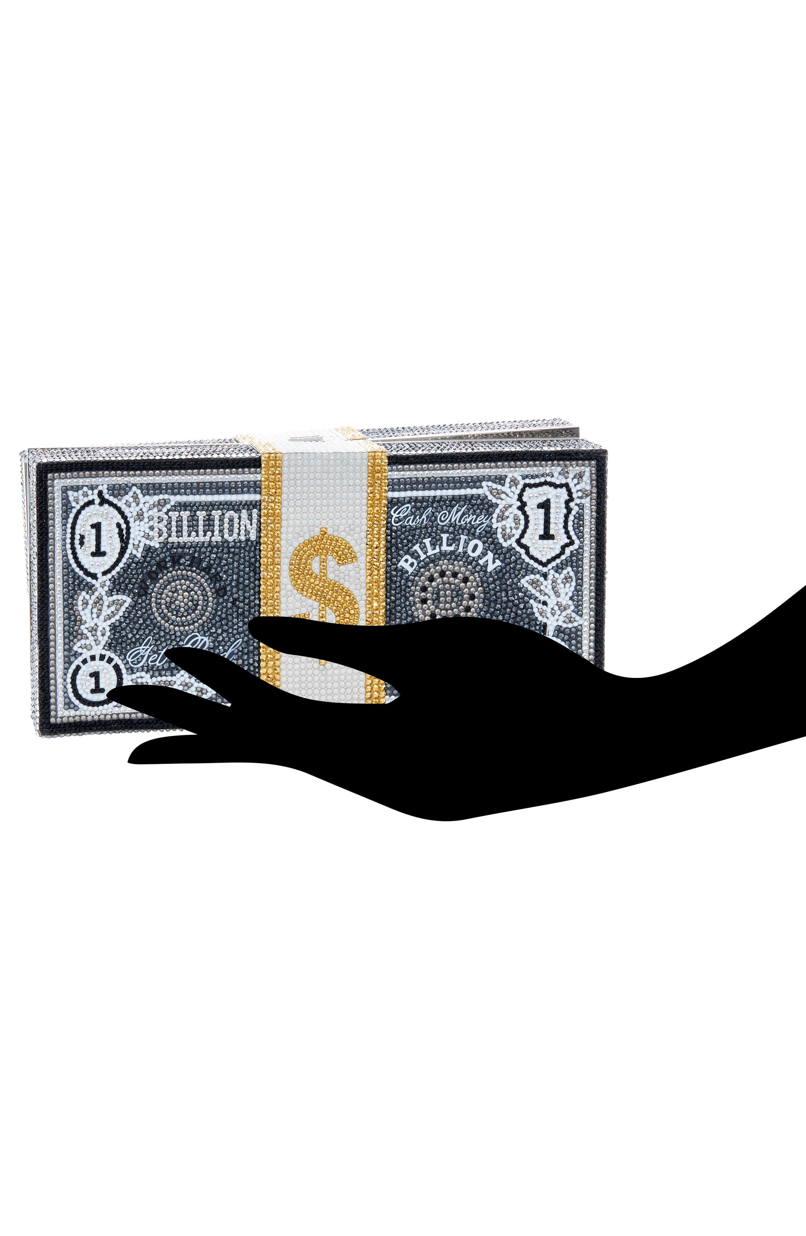 JUDITH LEIBER COUTURE Stack of Cash Billion Crystal Embellished Clutch, Alternate, color, Silver Jet Multi