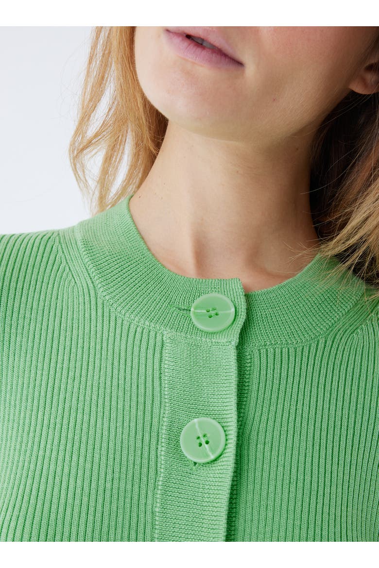 Compact Merino Mini Rib Long Sleeve Crewneck Cardigan, Alternate, color, AVOCADO
