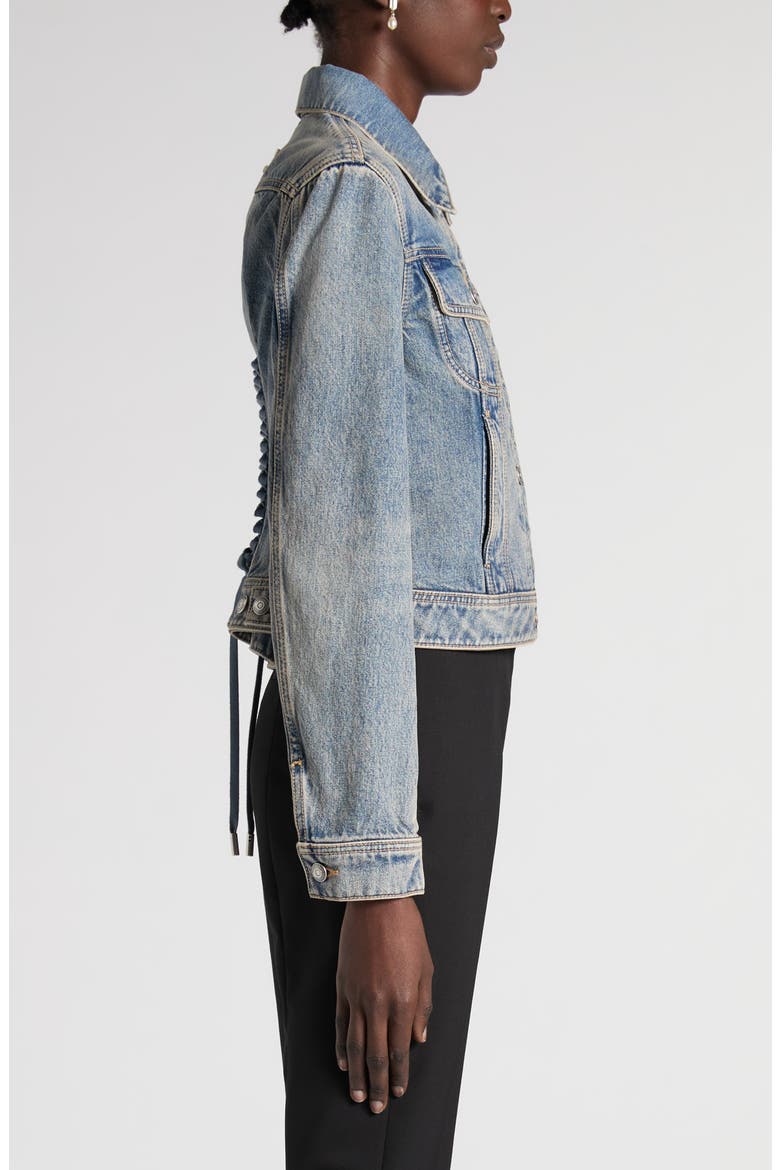 Corset Laced Denim Jacket, Alternate, color, BLUE MIDWASH