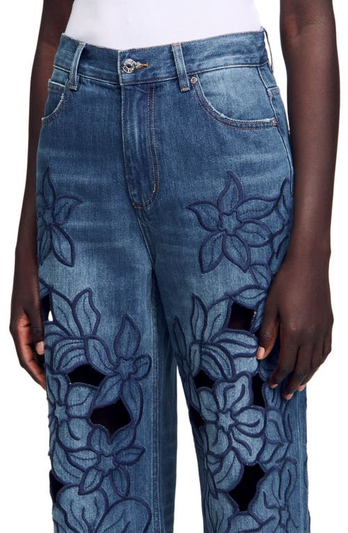 Sandro Embroidered Jeans In Blue