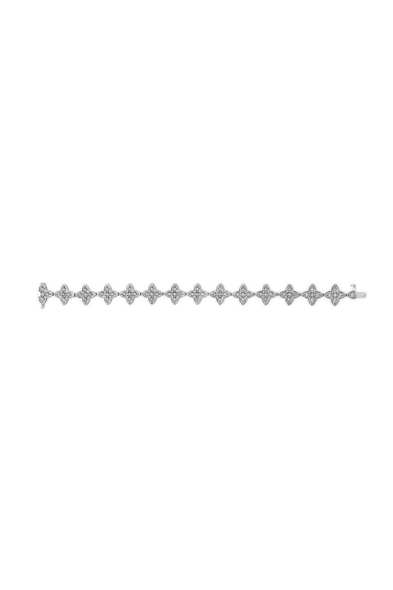 Silver 1.0 cttw Miracle-Set Diamond 4 Leaf Clover Link Bracelet, Alternate, color, White