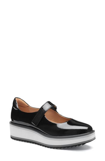 Johnston & Murphy Gracelyn Platform Wedge Mary Jane Flat In Black