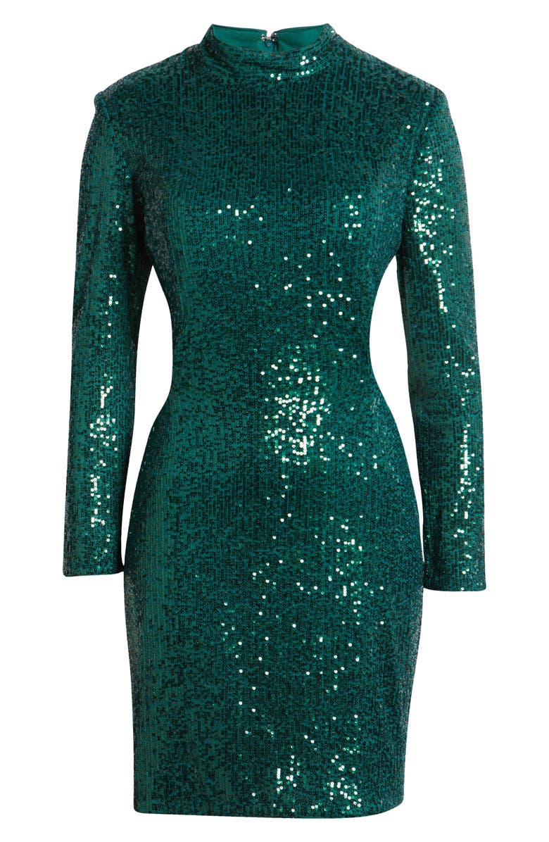 La Femme Long Sleeve Sequin Cocktail Sheath Dress, Alternate, color, 