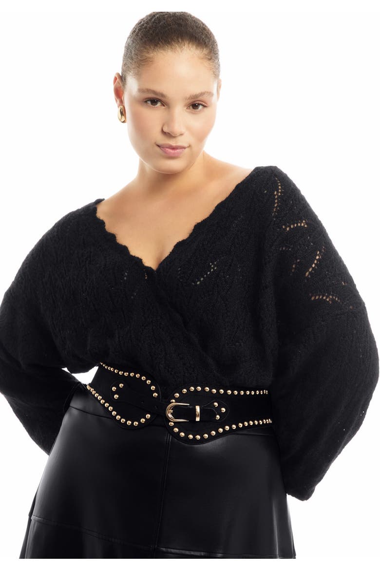 Scallop-Trim Wrap Sweater, Alternate, color, BLACK ONYX