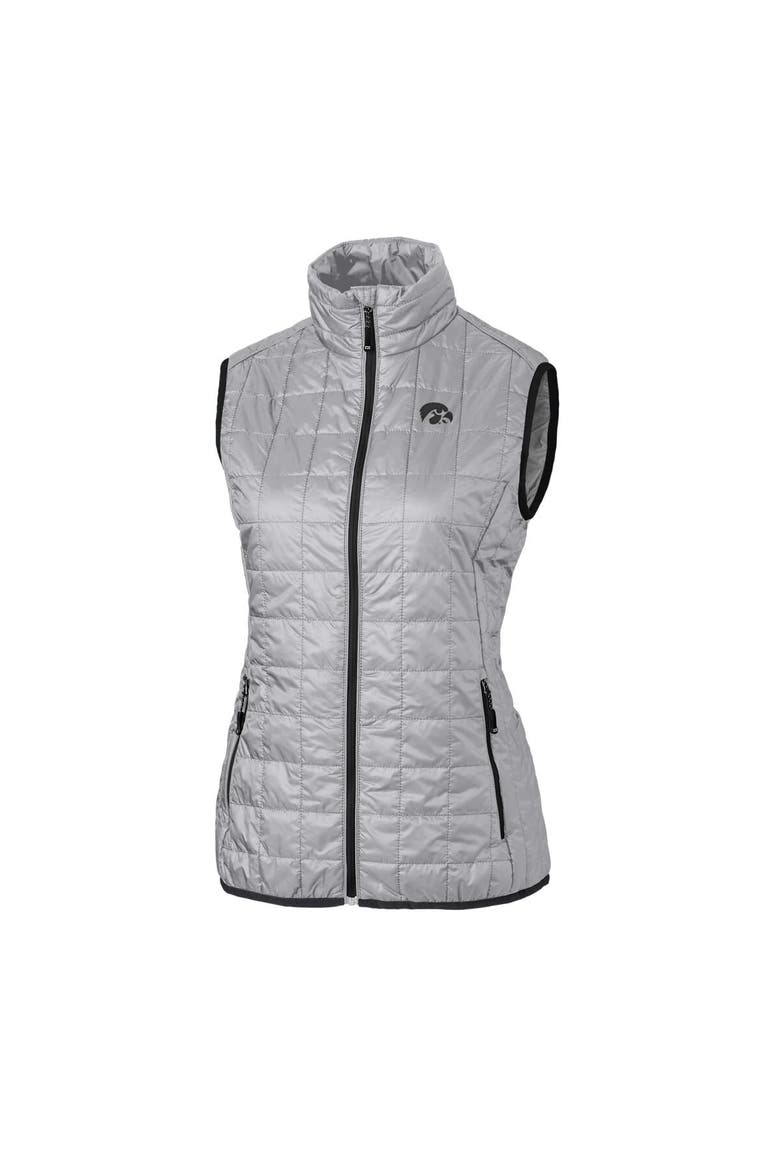 Women's Cutter & Buck Gray Iowa Hawkeyes Rainier Full-Zip Puffer Vest, Main, color, Gray