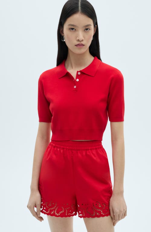 Shop Mango Eyelet Embroidered Cotton Blend Shorts In Red
