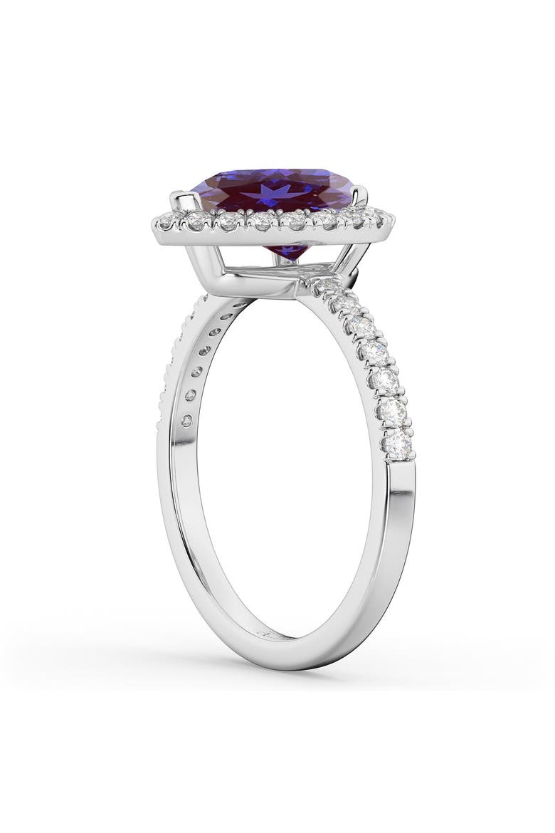 Pear Cut Halo Lab Alexandrite & Diamond Engagement Ring 14K, Alternate, color, 2.21ct/White Gold
