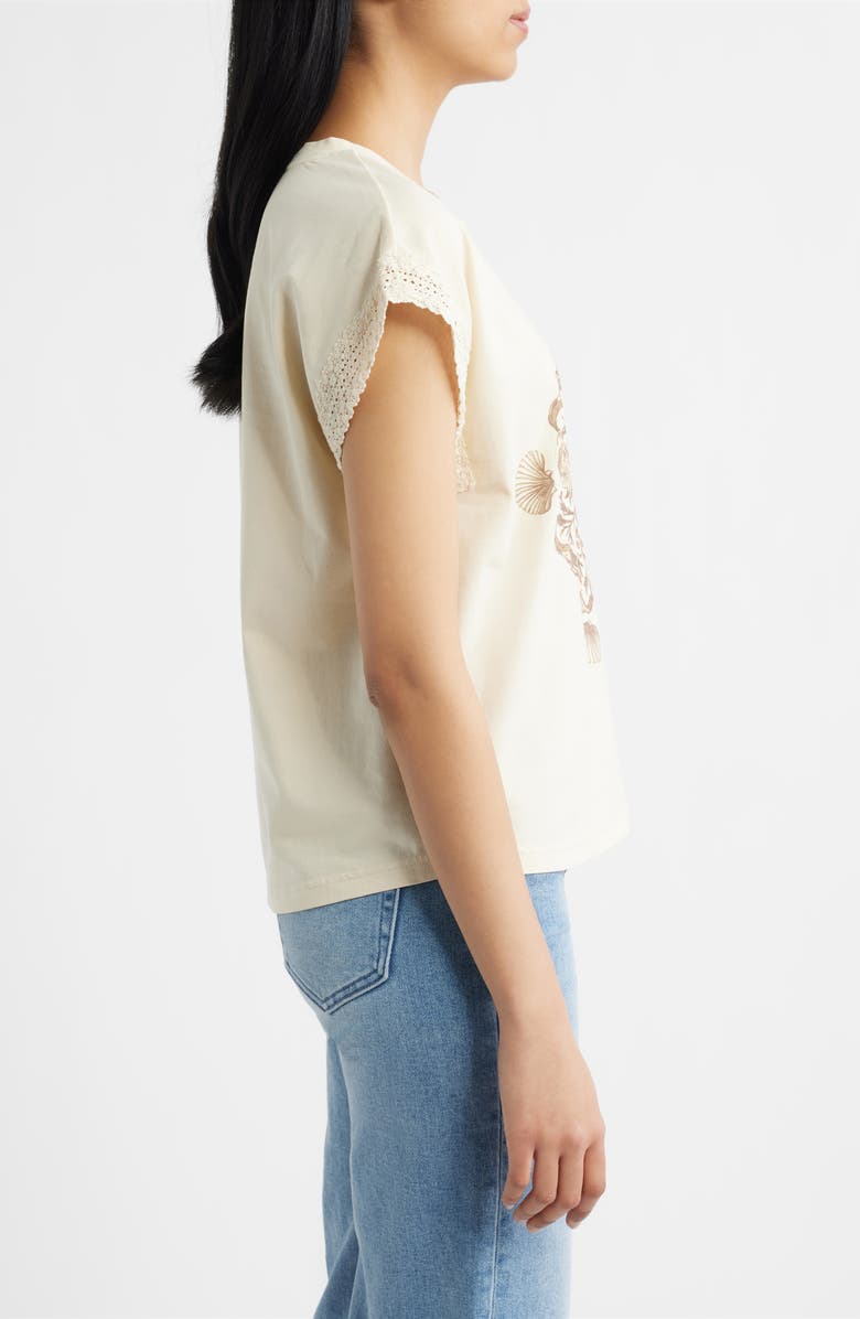 CITY BLUES Lace Trim Dolman Sleeve Stretch Cotton Graphic T-Shirt, Alternate, color, Parchment