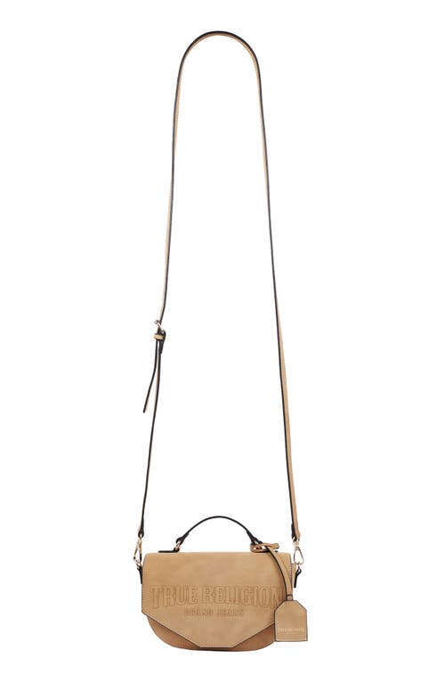 True Religion Trapunto Logo Suede Flap Crossbody In Brown