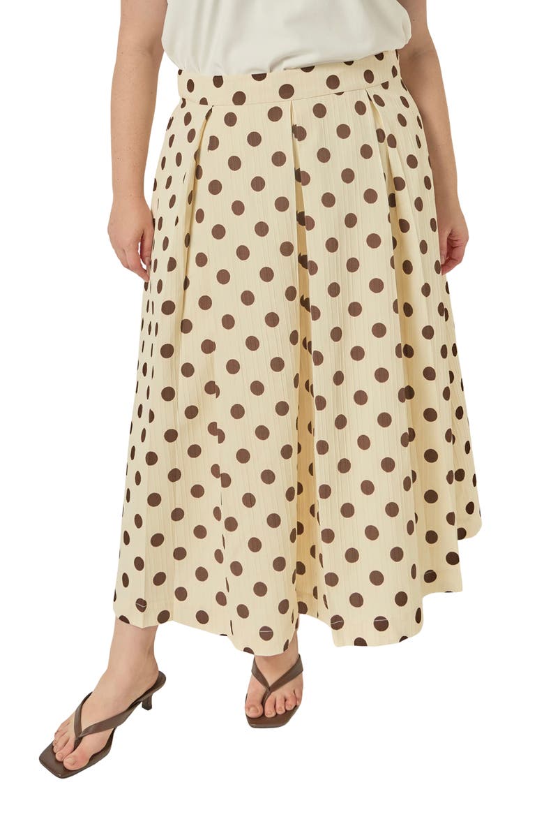 Polka Dot Pleated Midi Skirt, Main, color, CREAM