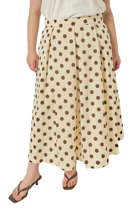 Polka Dot Pleated Midi Skirt
