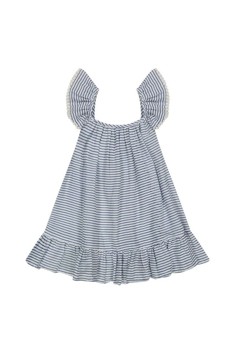 Mini Eva Girl's Ruffle Dress Marine Stripe, Main, color, Blue