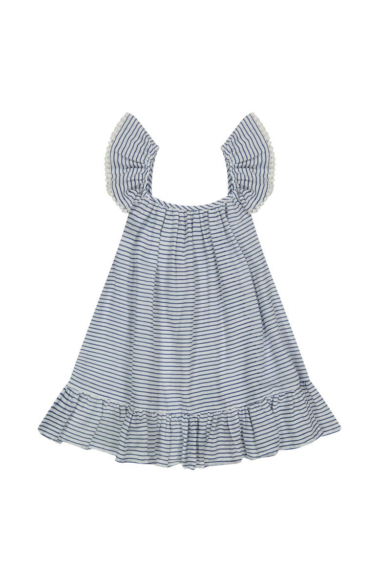 Mer St. Barth Mini Eva Girl's Ruffle Dress Marine Stripe, Main, color, Blue