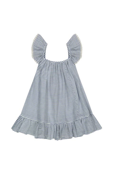 Mini Eva Girl's Ruffle Dress Marine Stripe