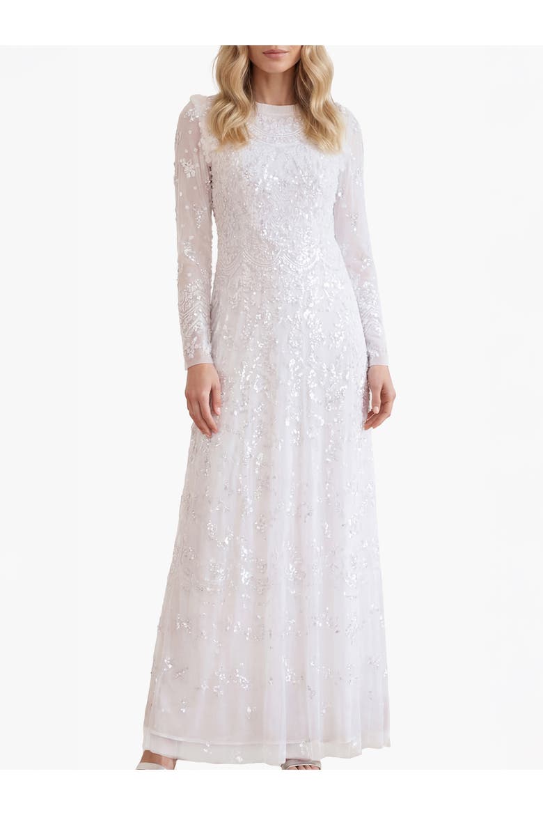 Freya Long Sleeve Sequin Maxi Gown, Main, color, Swan White