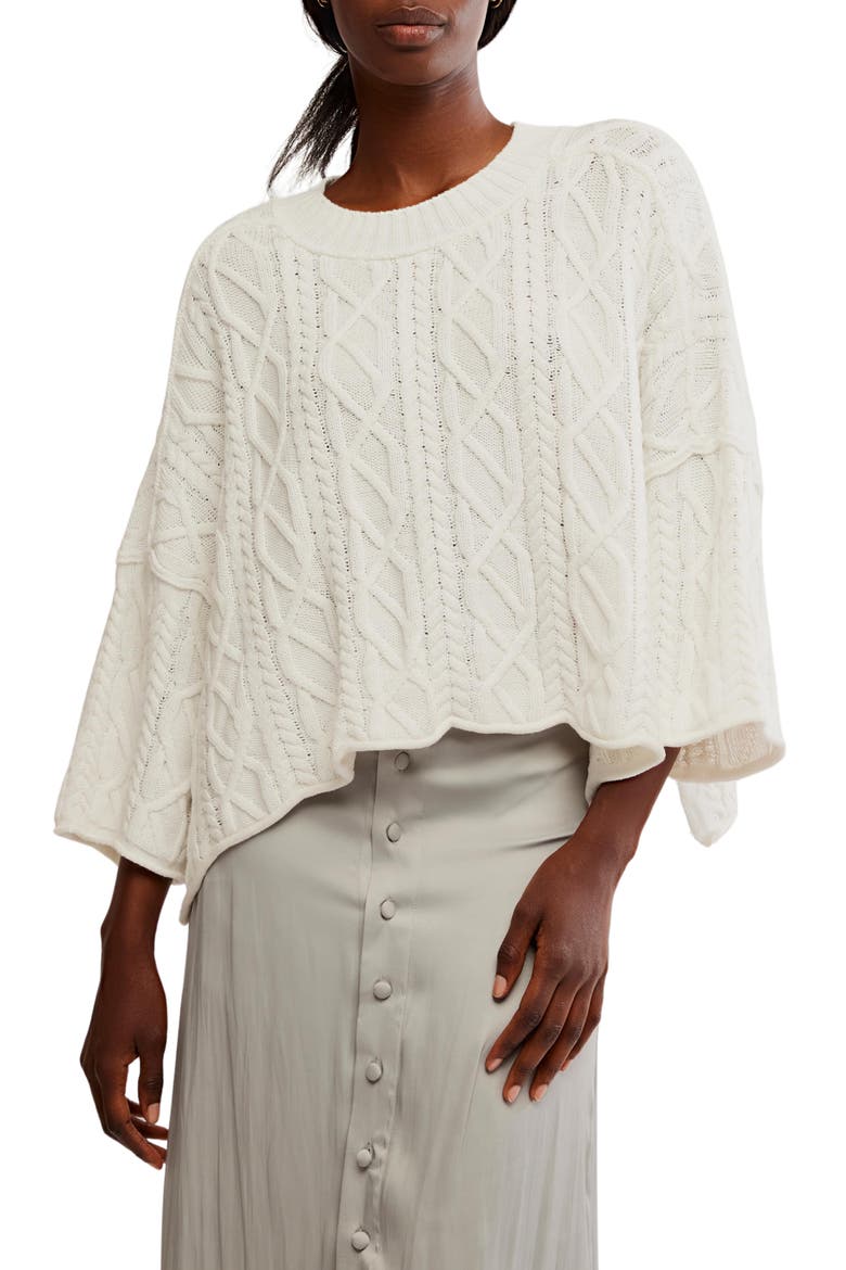 Washed Ashore Cable Stitch Cotton Sweater, Main, color, WHITE