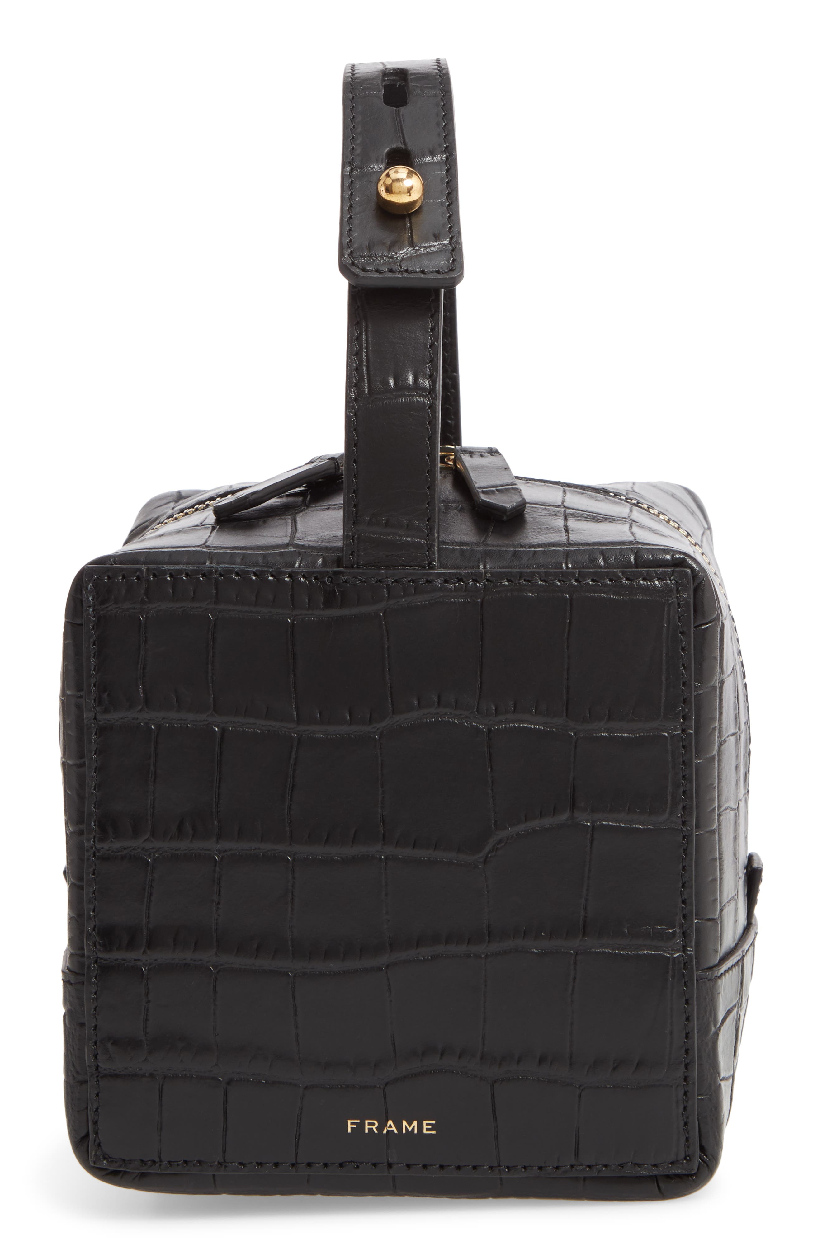 FRAME Les Second Cube Croc Embossed Leather Satchel, Main, color, 