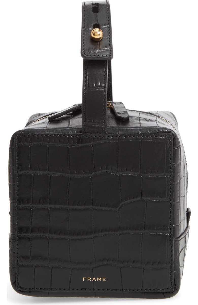 FRAME Les Second Cube Croc Embossed Leather Satchel, Main, color,