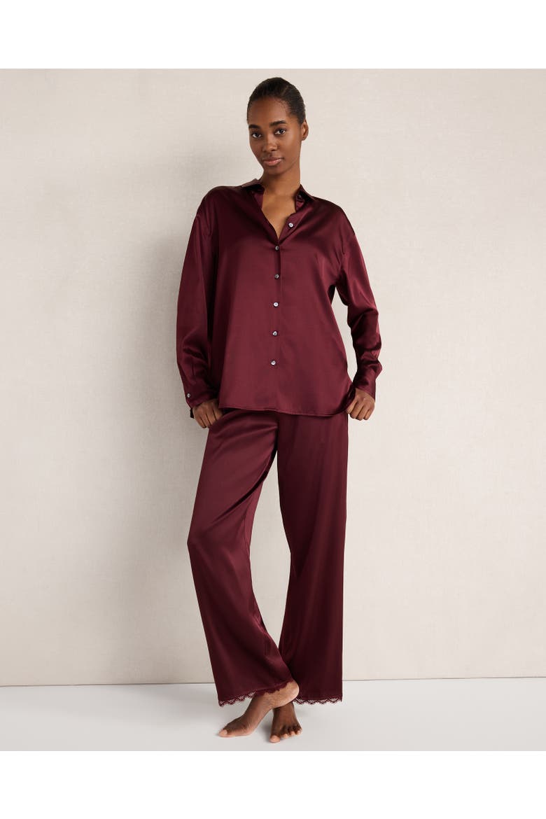 Washable Silk Lace Pajama Pants, Main, color, Deep Merlot