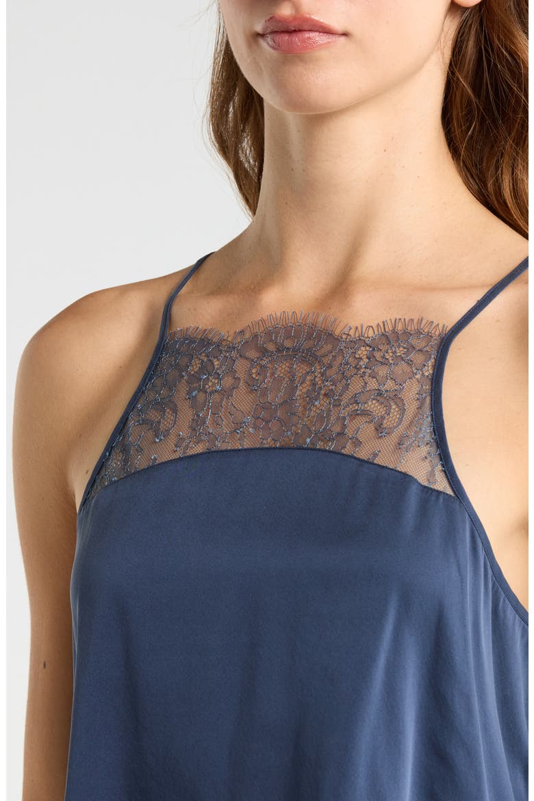 Lace Trim Washable Silk Short Pajamas, Alternate, color, DEEP BLUE
