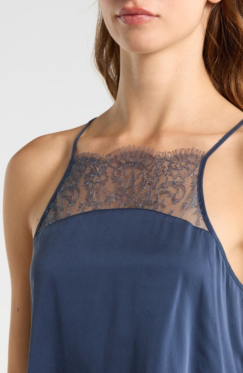 Lunya Lace Trim Washable Silk Short Pajamas, Alternate, color, Deep Blue