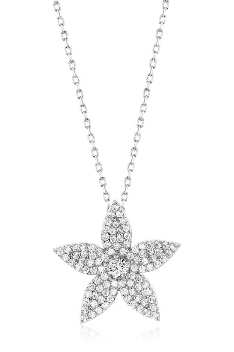 Cubic Zirconia Flower Pendant Necklace, Main, color, WHITE