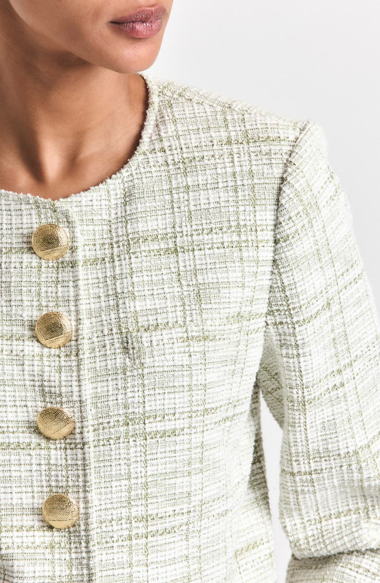 Derek Lam 10 Crosby Juliette Crop Tweed Jacket, Alternate, color, Soft Sage/ White