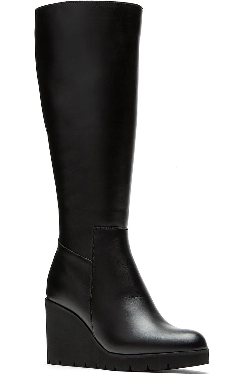 La Canadienne Goup Waterproof Knee High Wedge Boot, Main, color, Black Leather