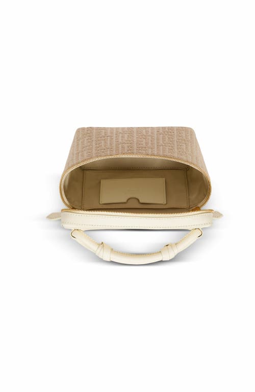 Balmain B-army Vanity Case In Monogrammed Canvas And Leather In Sand