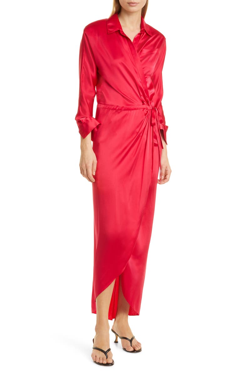 TWP Nights at Hotel du Cap Long Sleeve Silk Wrap Shirtdress, Main, color, 